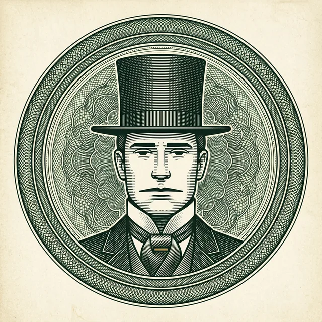 Engraved banknote portrait of Mr. Stable in a top hat